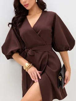 Платье на запах с рукавами фонариками